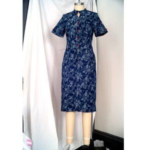 StyleWe Blue Floral Denim Bodycon Button Up Dress